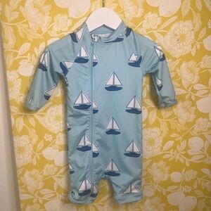 Monica and Andy Blue Sailboat Rashguard